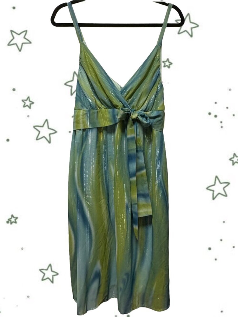 Faith Passion Y2K Blue Green Watercolor Shimmer Babydoll Dress